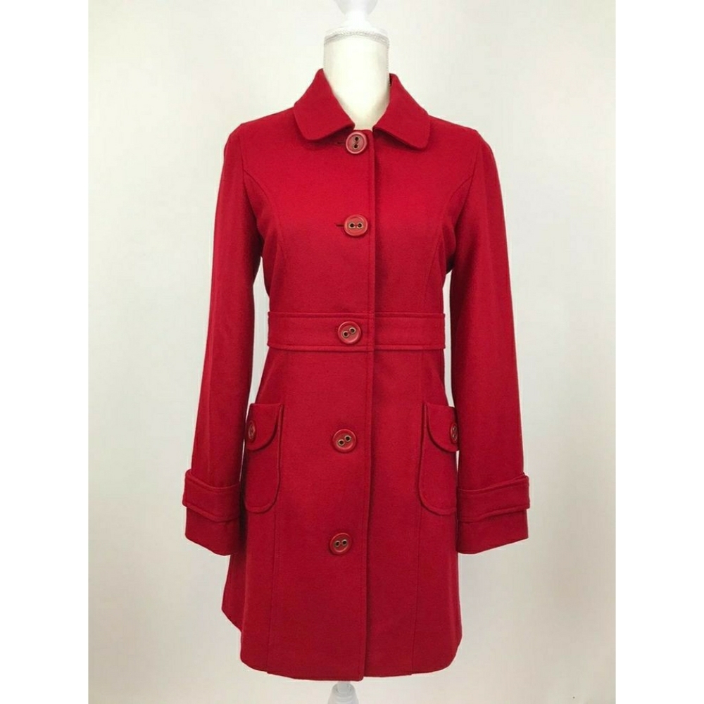Anthropologie Tulle Red Peacoat Size S